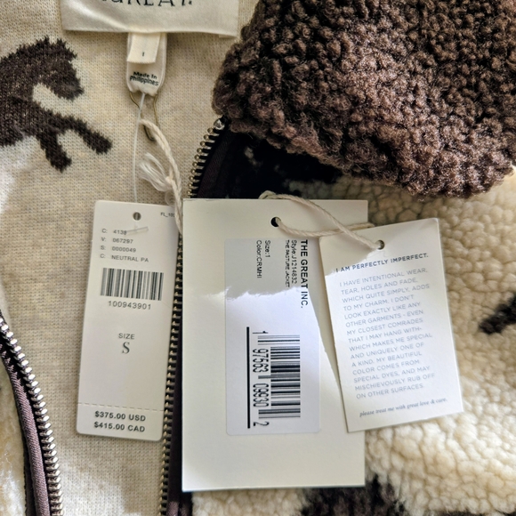 NWT THE GREAT. Pasture Fleece Jacket Horse Print Off White Size 1 - Picture 7 of 12